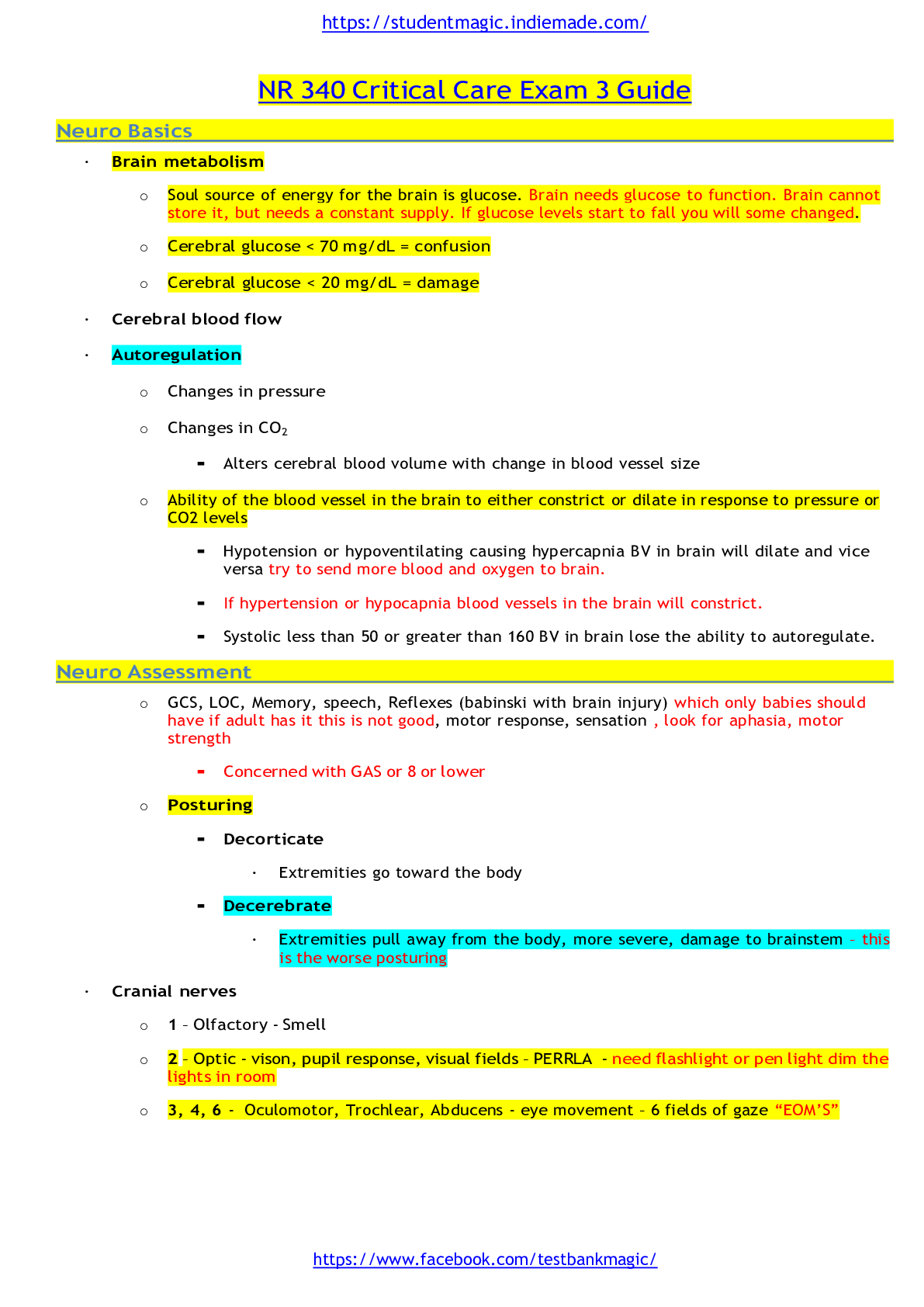 Preview of NR 340 Critical Care Exam 3 Guide